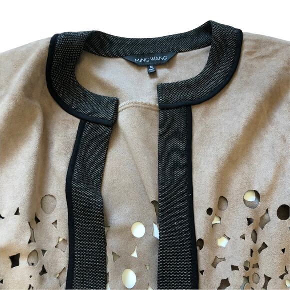 Ming Wang Heritage Laser Cut Faux Suede Open Jacket M Tan Black EUC - Picture 15 of 15